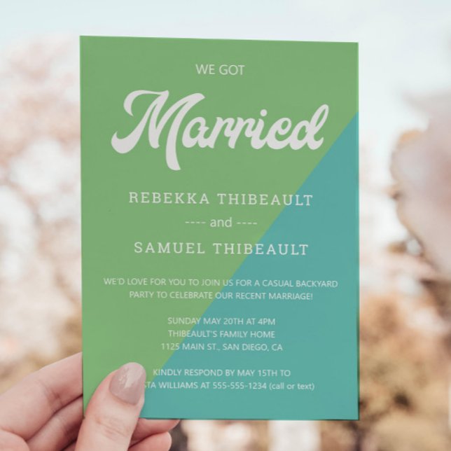Invitation Retro Vert Turquoise Couleur Bloc Mariage Décontra (Créateur téléchargé)