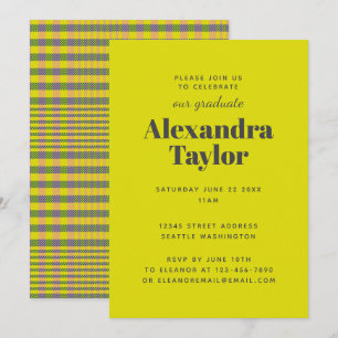 Invitation Retro Vibrant Jaune Plaid tendance fête de graduat