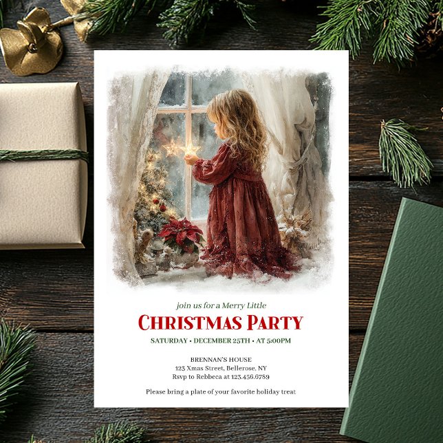 Invitation Retro Victorian Little Girl Awaiting Santa Digital (Retro Victorian Little Girl Awaiting Santa Digital Invite)