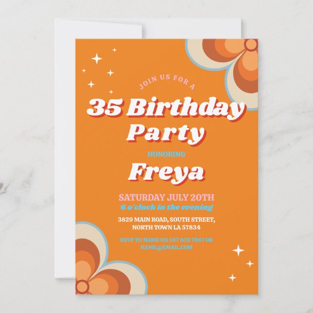 Invitation Retro Vintage 1970 Anniversaire fête Orange (Devant)