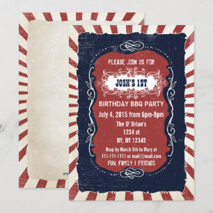 Invitation Retro Vintage 4 juillet anniversaire