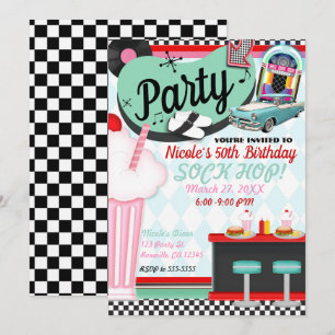 Invitation Retro Vintage 50's Cinquante dîner fête d'annivers