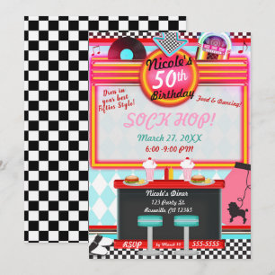 Invitation Retro Vintage 50's Cinquante dîner fête d'annivers