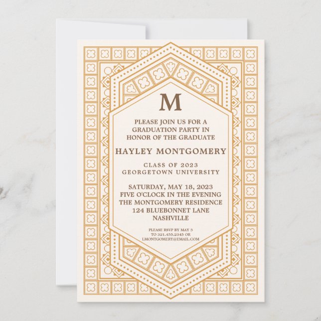 Invitation Rétro Vintage Caramel Monogramme Graduation (Devant)