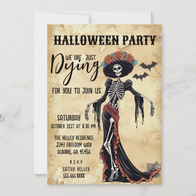 Invitation Retro Vintage Catrina Skeleton Halloween (Devant)