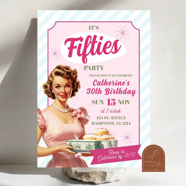 Invitation Retro Vintage Cinquante ans Fête d'anniversaire ad (Créateur téléchargé)