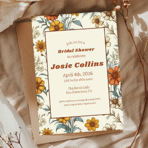 Invitation Retro Vintage Floral les années 70 Fête des mariée
