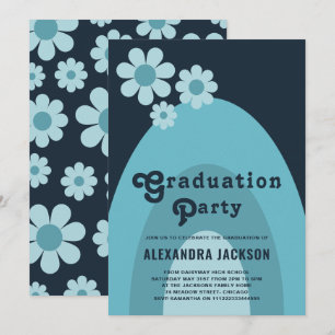 Invitation Retro Vintage Graduate Party Blue