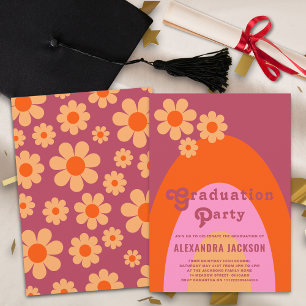 Invitation Retro Vintage rose orange fête des diplômés
