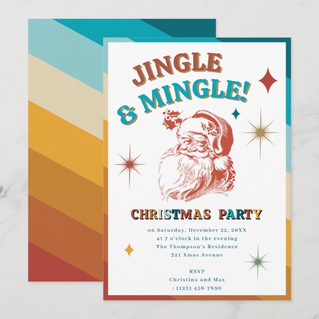 Invitation Retro Vintage Santa Christmas Party Jingle Mingle (Devant / Derrière)