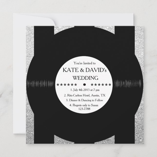 Invitation Retro Vinyl Record Chic Silver Wedding Invite (Devant)