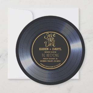 Invitation Retro Vinyl Record Noir Mariage Enregistrer la Dat