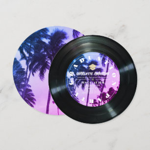 Invitation Rétro Vinyl Record Tropical Palm Tree Graduation