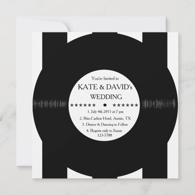 Invitation Retro Vinyl Record - Un mariage chic et moderne (Devant)