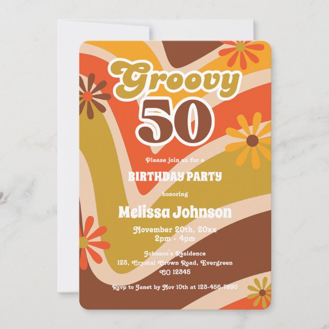 Invitation Retro Wave Daisies Super 50e anniversaire (Devant)