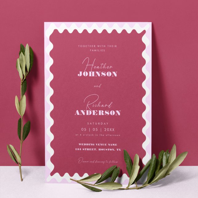 Invitation Retro Wave Magenta Pink Modern Script Bold Mariage (Créateur téléchargé)