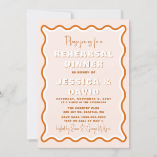 Invitation Retro Wavy Terracotta Photo Rehearer Dîner