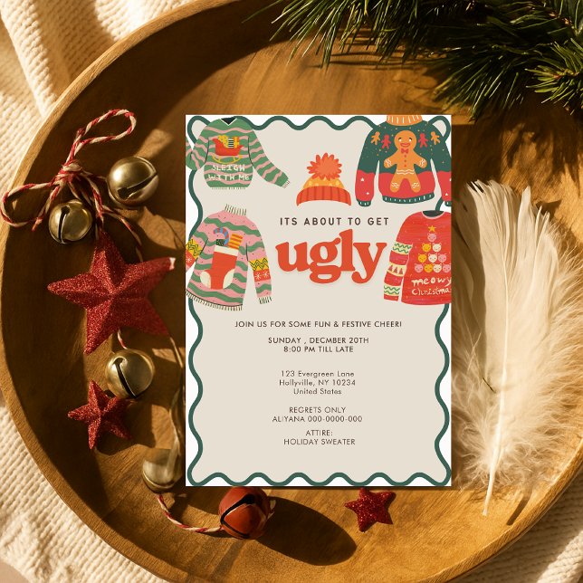 Invitation Retro Wavy Ugly Sweat Noël Fête (Créateur téléchargé)