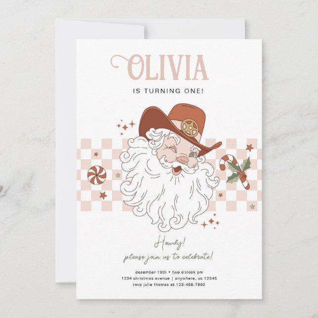 Invitation Retro Western Girl Noël fête d'anniversaire (Devant)