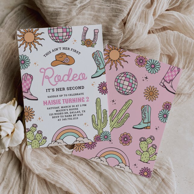Invitation Retro Western Girl Second Rodeo Birthday (Créateur téléchargé)