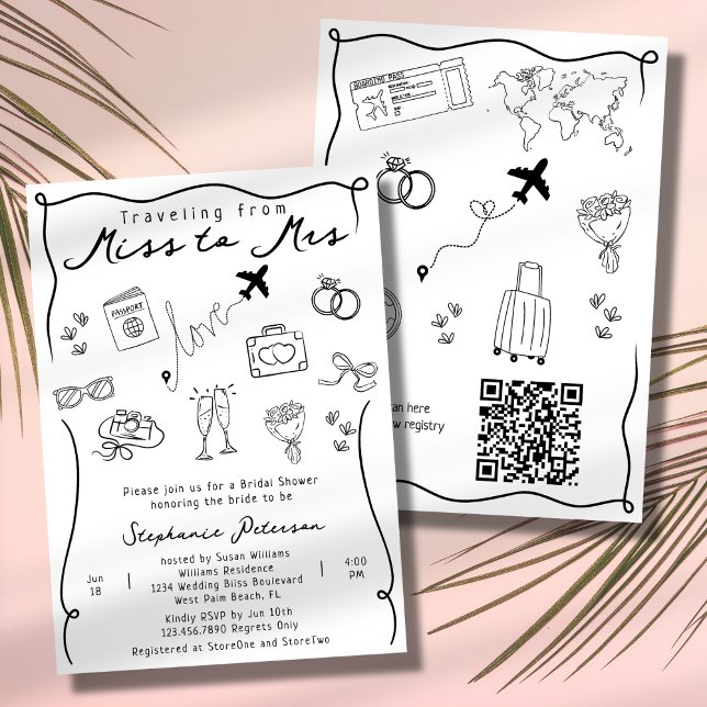 Invitation Retro Whimsical Miss à Mme QR Code Fête des mariée (Créateur téléchargé)