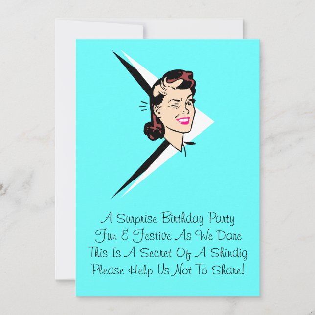 Invitation Retro Wink Surprise Turquoise avec Rhyme Invitatio (Devant)