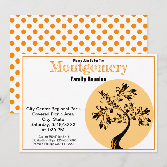 Invitation Retrouvailles familiales Art moderne Orange et Arb (Devant / Derrière)