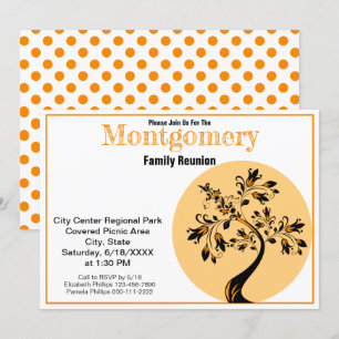 Invitation Retrouvailles familiales Art moderne Orange et Arb
