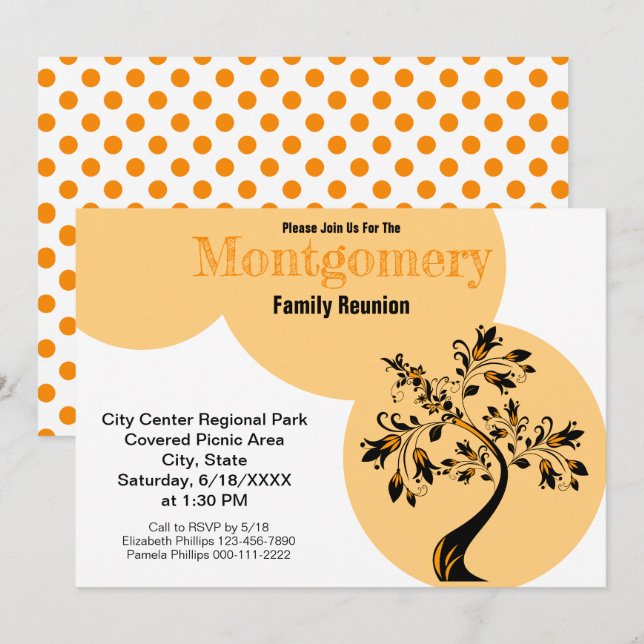 Invitation Retrouvailles familiales modernes Orange Fleur Arb (Devant / Derrière)