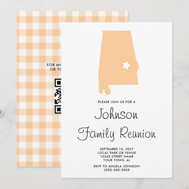 Invitation Retrouvailles familiales Peach Alabama (Devant / Derrière)