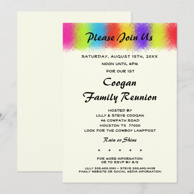 Invitation Retrouvailles, fêtes ou évènements (Devant / Derrière)