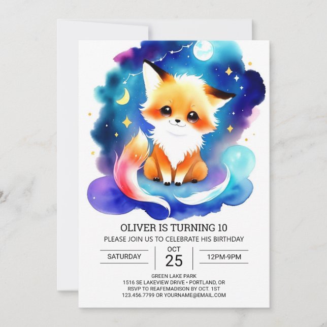 Invitation Réunion d'anniversaire du renard simple (Devant)