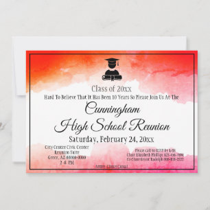 Invitation Réunion de classe de lycée à aquarelle rouge et bl