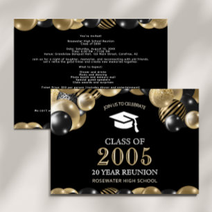 Invitation Réunion de classe moderne de 20 ans noir or