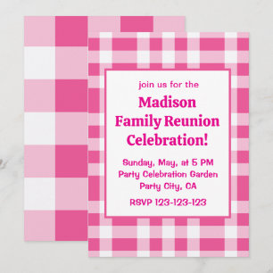 Invitation Réunion de famille à carreaux buffle rose blanc