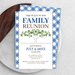 Invitation Réunion de famille bleu vichy arbre