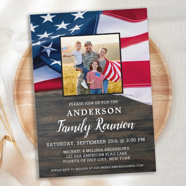 Invitation Réunion de famille Drapeau américain Photo Fête pa (Créateur téléchargé)