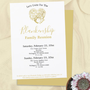 Invitation Réunion de famille Gold Heart Tree sur le Modèle b