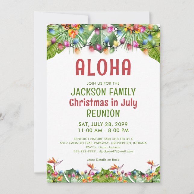 Invitation Réunion de famille Noël Tropical en Juillet (Devant)