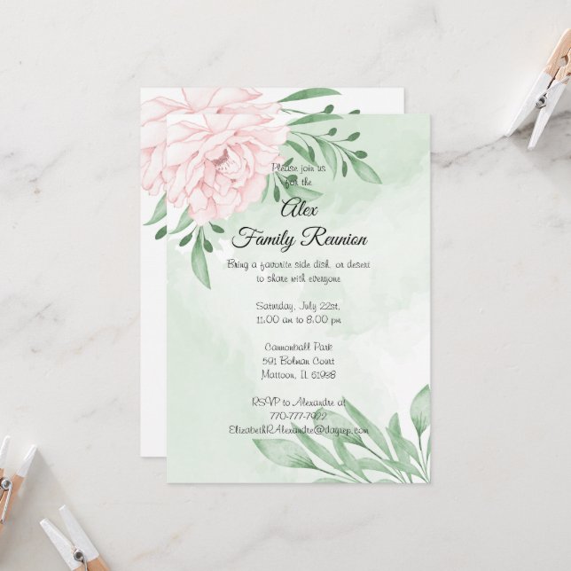 Invitation Réunion de feuillage Succulent Eucalyptus Rose (Devant/Arrière en situation)