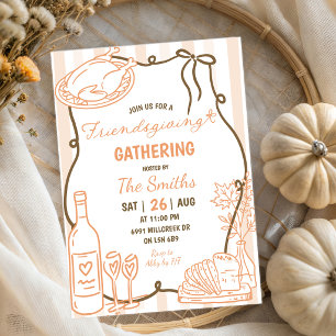Invitation Réunion de Friendsgiving avec écriture manuscrite