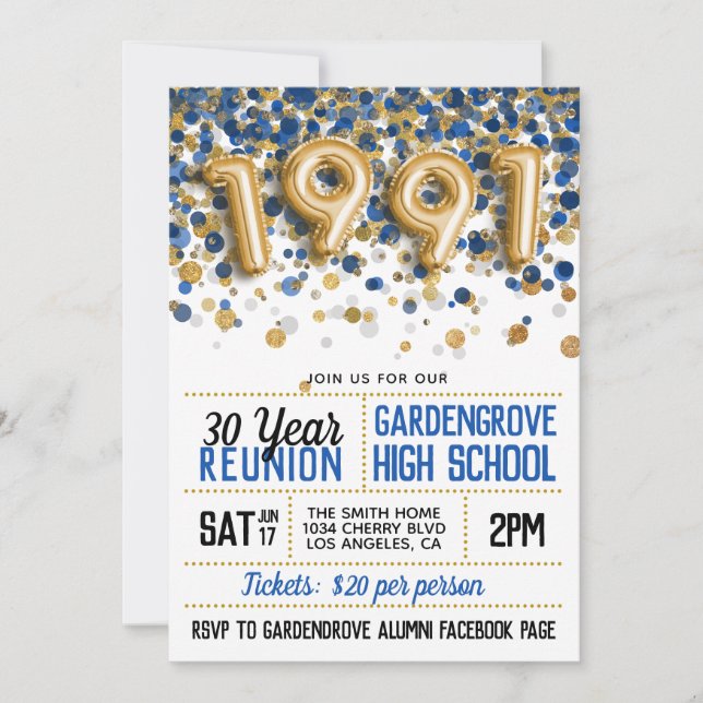 Invitation Réunion de l'école secondaire en 1991 (Devant)
