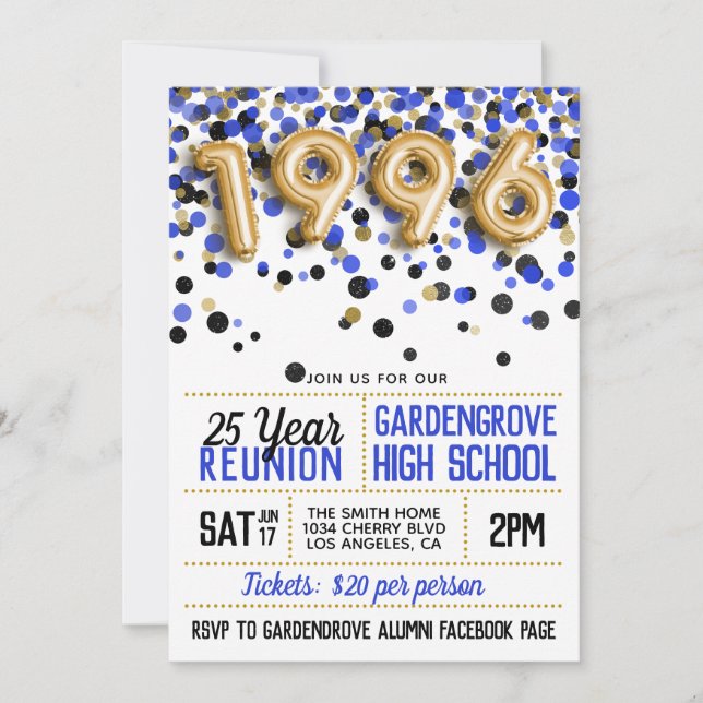 Invitation Réunion de l'école secondaire en 1996 (Devant)
