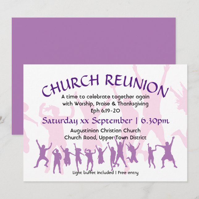 Invitation RÉUNION D'ÉGLISE Mauve personnalisable moderne (Devant / Derrière)