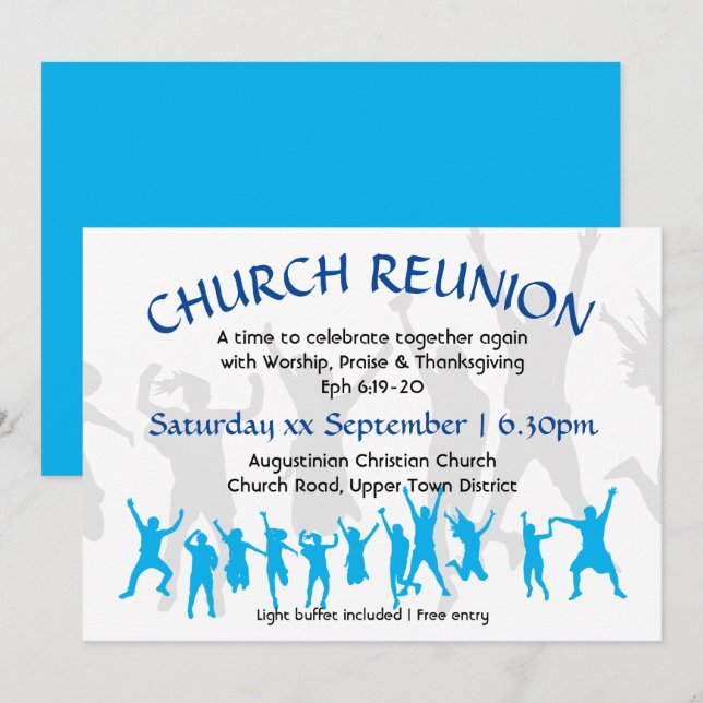 Invitation Réunion d'église moderne bleue personnalisable (Devant / Derrière)