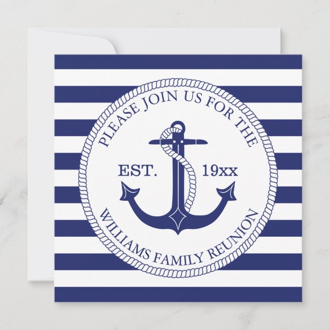 Invitation Réunion familiale Ancre nautique Bleu Grilles (Devant)