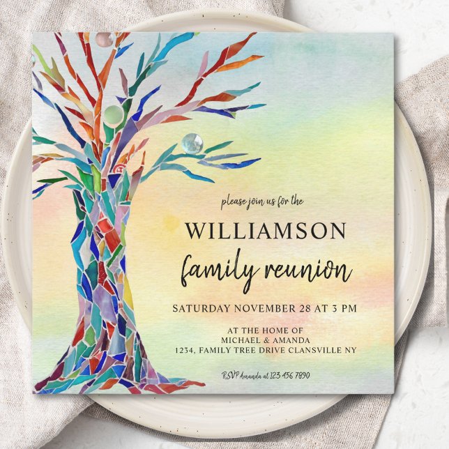 Invitation Réunion familiale de l'arbre généalogique coloré (Créateur téléchargé)