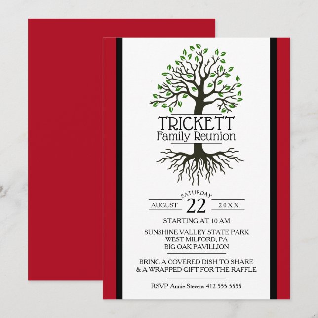 Invitation Réunion familiale de l'arbre généalogique rouge fo (Devant / Derrière)