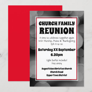 Invitation RÉUNION FAMILIALE DE L'ÉGLISE Gray Bokeh Customisé