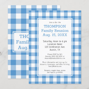 Invitation Reunion familiale Light Bleu Buffle Check Party